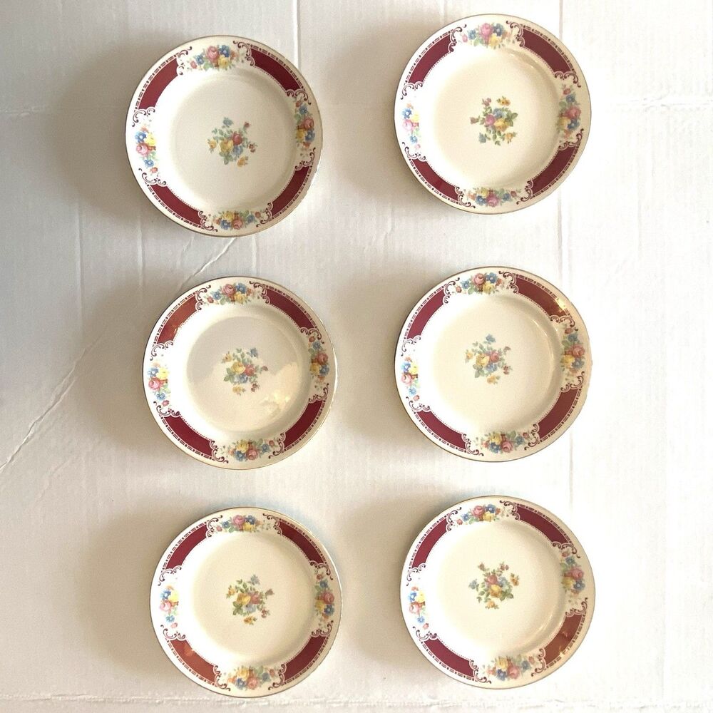 Vintage Homer Laughlin Majestic Brittany Lady Alice 6.25" Saucer Set of 6